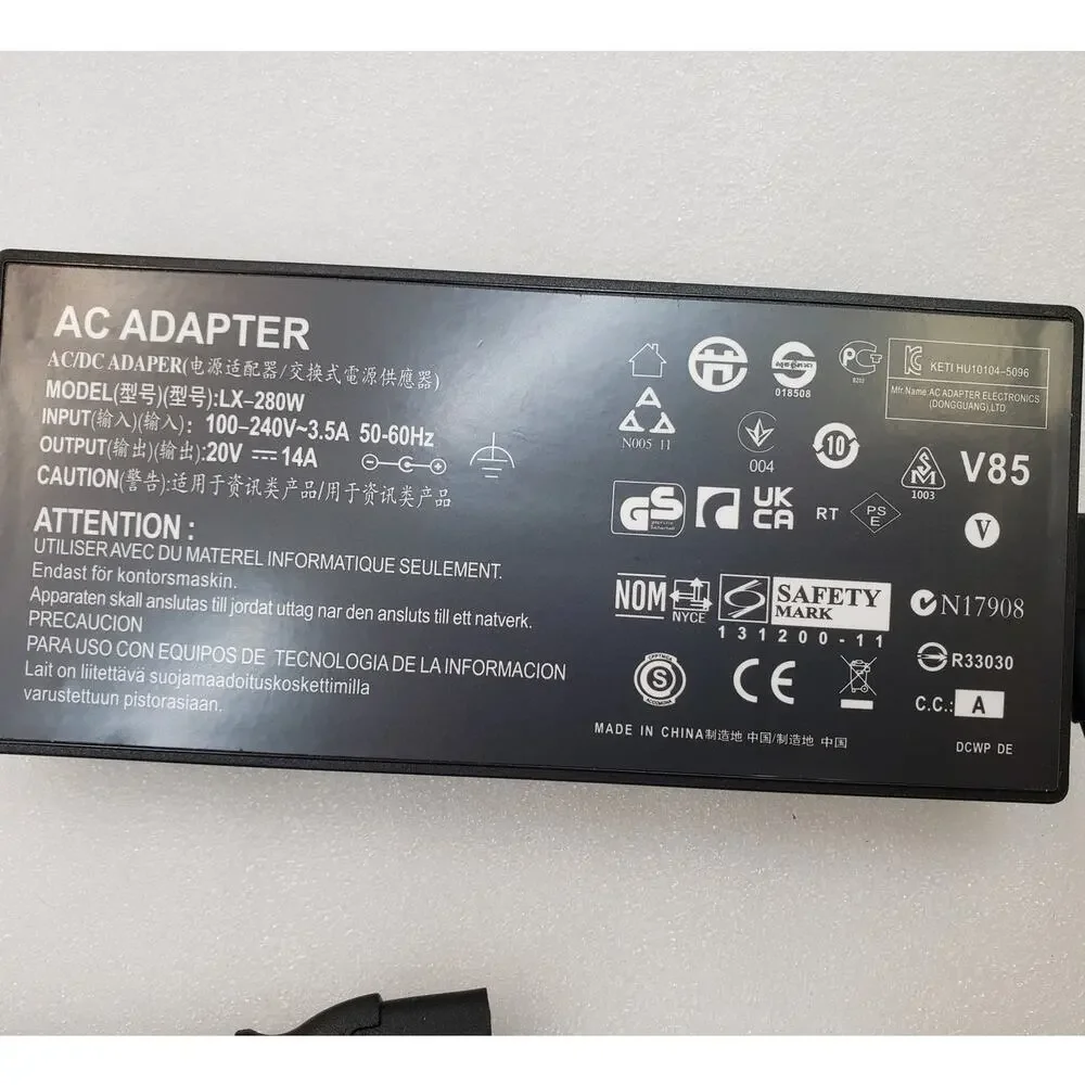 280W AC Power Adapter Charger (20V, 14A) – Model LX-280W